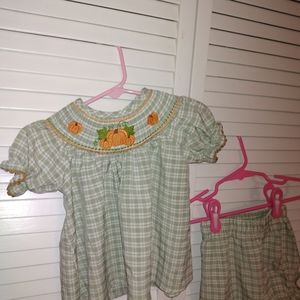 Baby smocked pumpkin outfit 12-18 months
